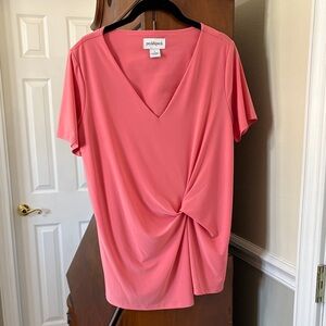 *Peck & Peck Peach Salmon Coral V-Neck Short Sleeve Top Spring Summer Vacation
